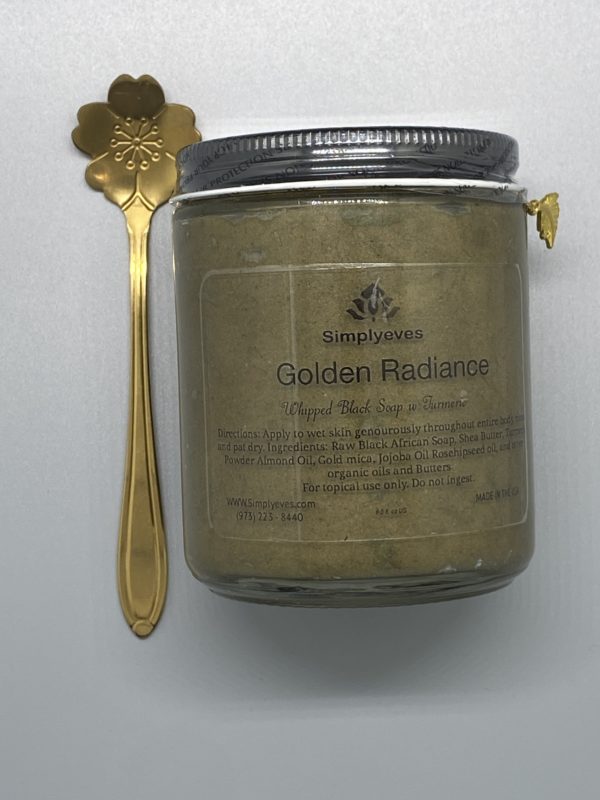 8oz Golden Radiance Whipped Raw African Black Soap w Turmeric unscented or with the rich and aromatic blend of Neroli and sandalwood